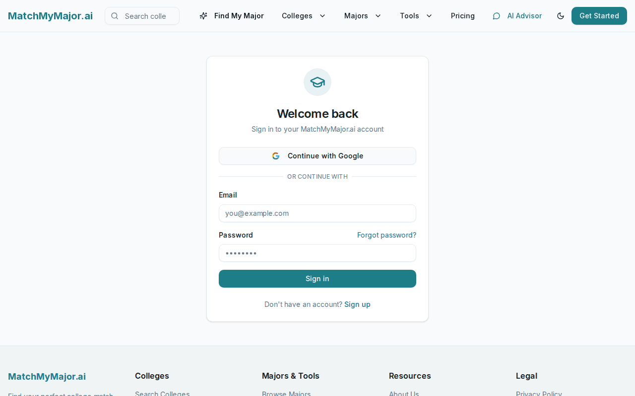 matchmymajor.ai multi-step quiz flow